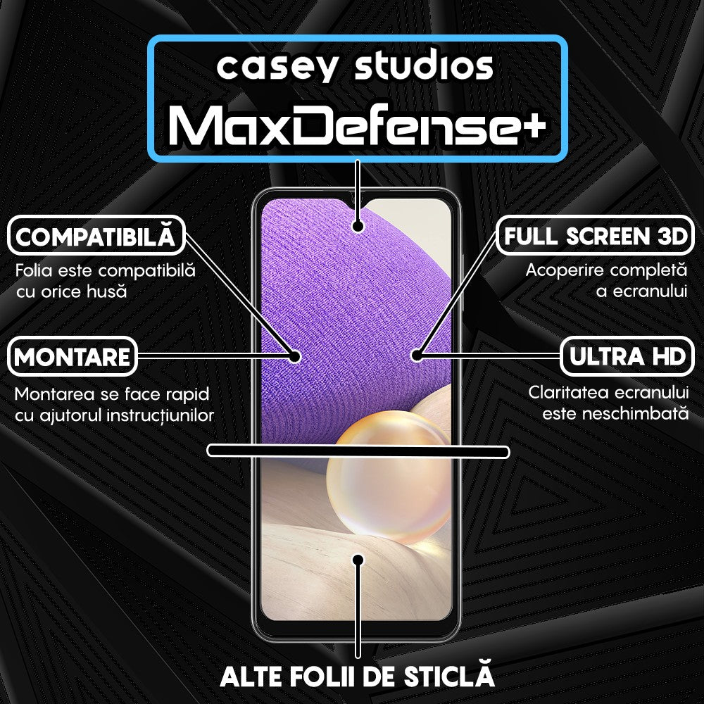 Folie Sticla MaxDefense+ - Samsung Galaxy A32 5G/A12 NACHO/A12/M12/A02/F12/M02 - Negru