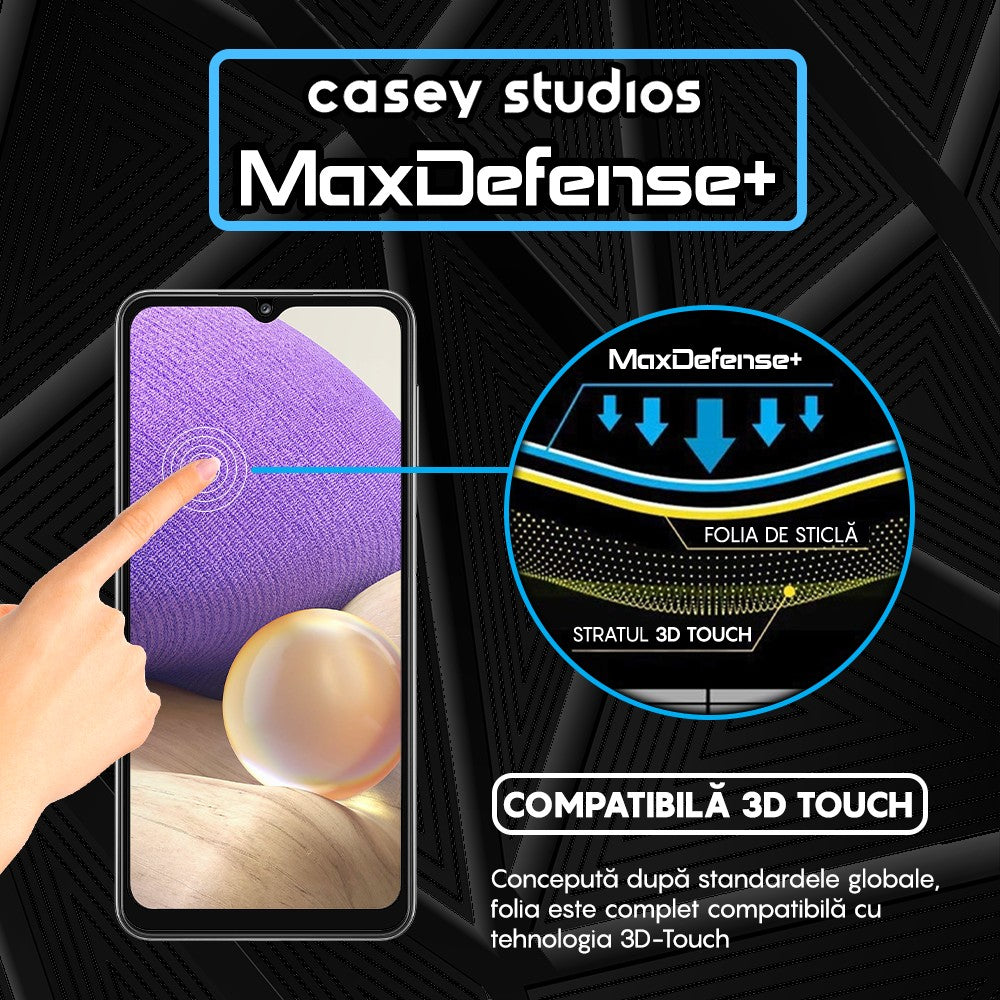 Folie Sticla MaxDefense+ - Samsung Galaxy A32 5G/A12 NACHO/A12/M12/A02/F12/M02 - Negru