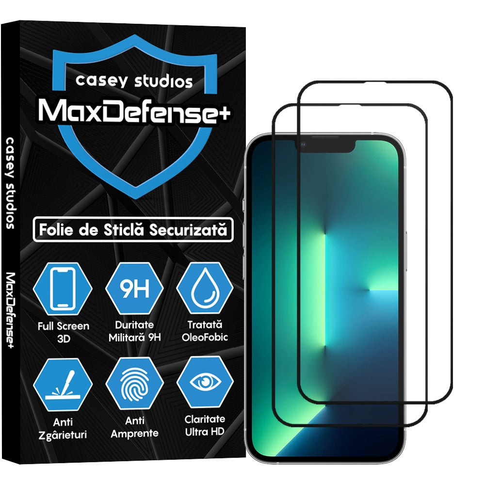 Pachet 2x Folie Sticla MaxDefense+ - iPhone 13/13 Pro - Negru