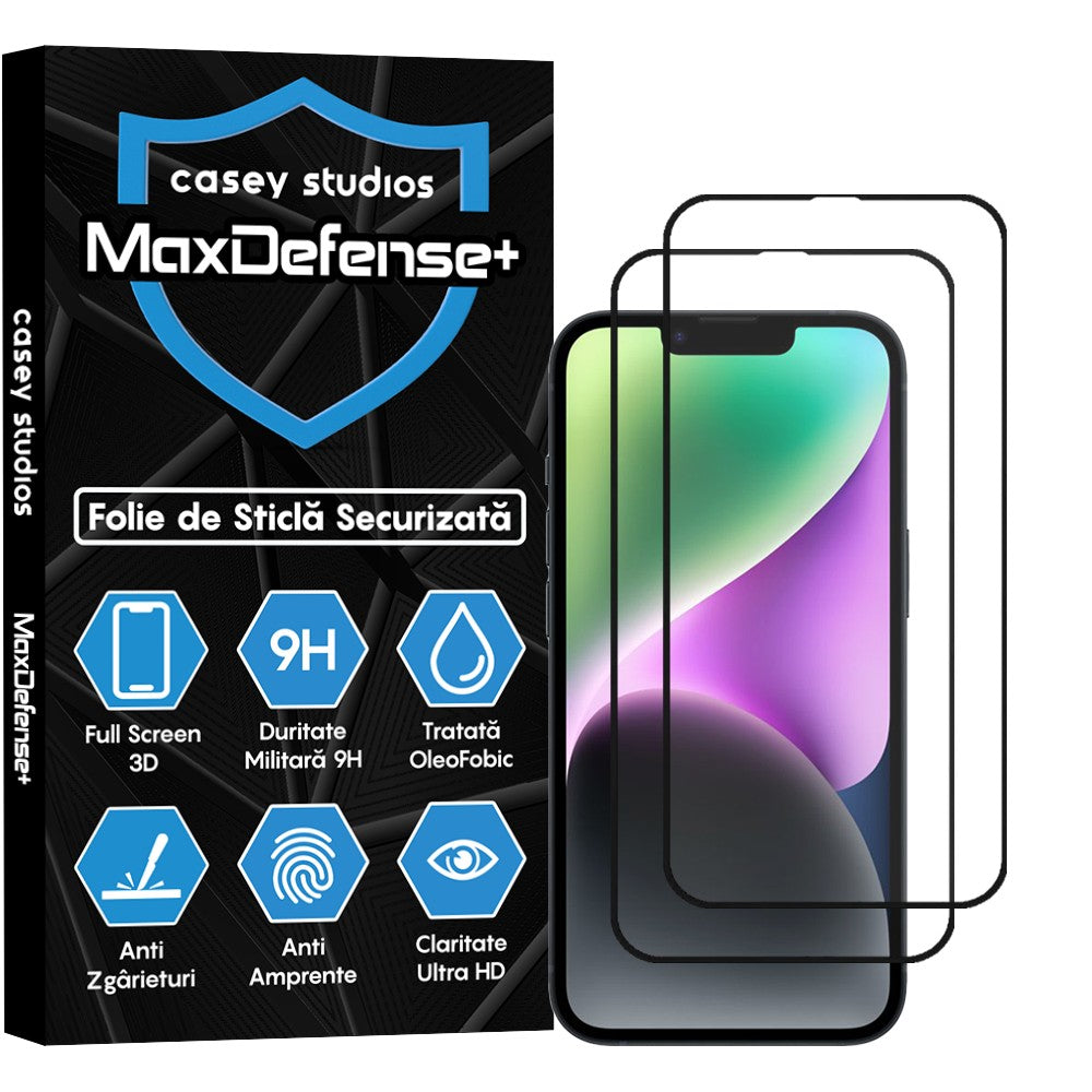 Pachet 2x Folie Sticla MaxDefense+ - iPhone 14 Plus - Negru