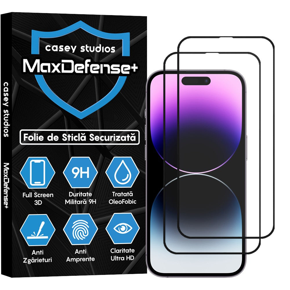 Pachet 2x Folie Sticla MaxDefense+ - iPhone 14 Pro - Negru