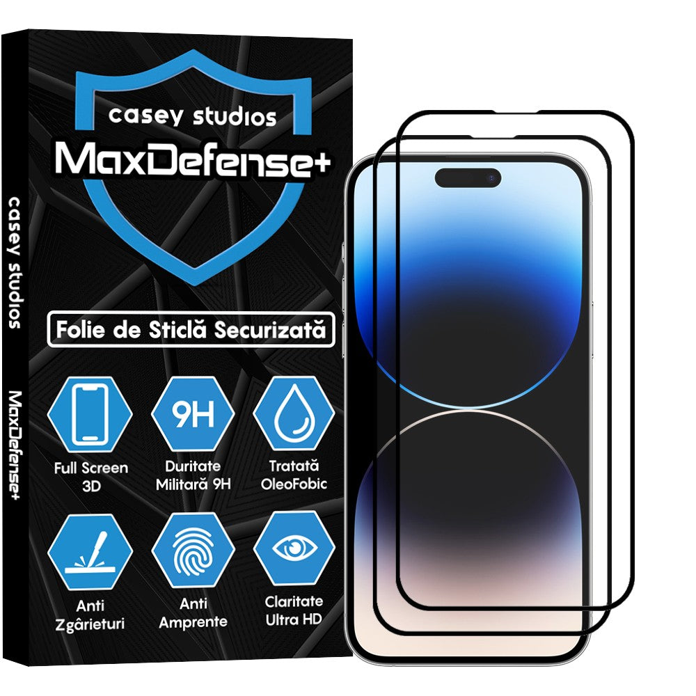 Pachet 2x Folie Sticla MaxDefense+ - iPhone 14 Pro Max - Negru