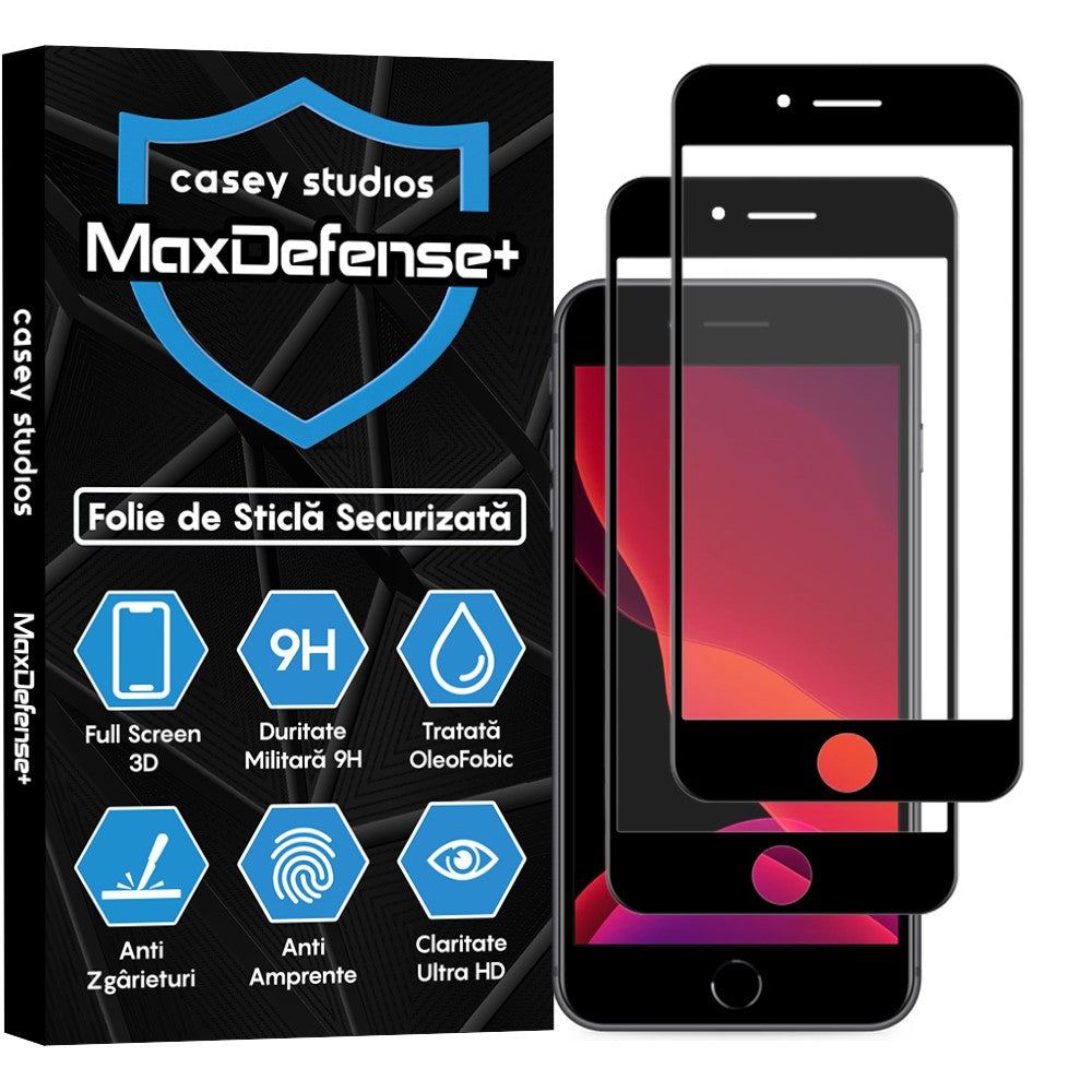 Pachet 2x Folie Sticla MaxDefense+ - iPhone 7/8/SE2 - Negru