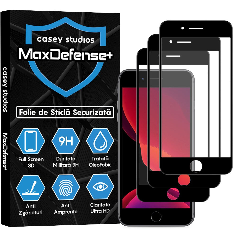 Pachet 2x Folie Sticla MaxDefense+ - iPhone 7 Plus/8 Plus - Negru