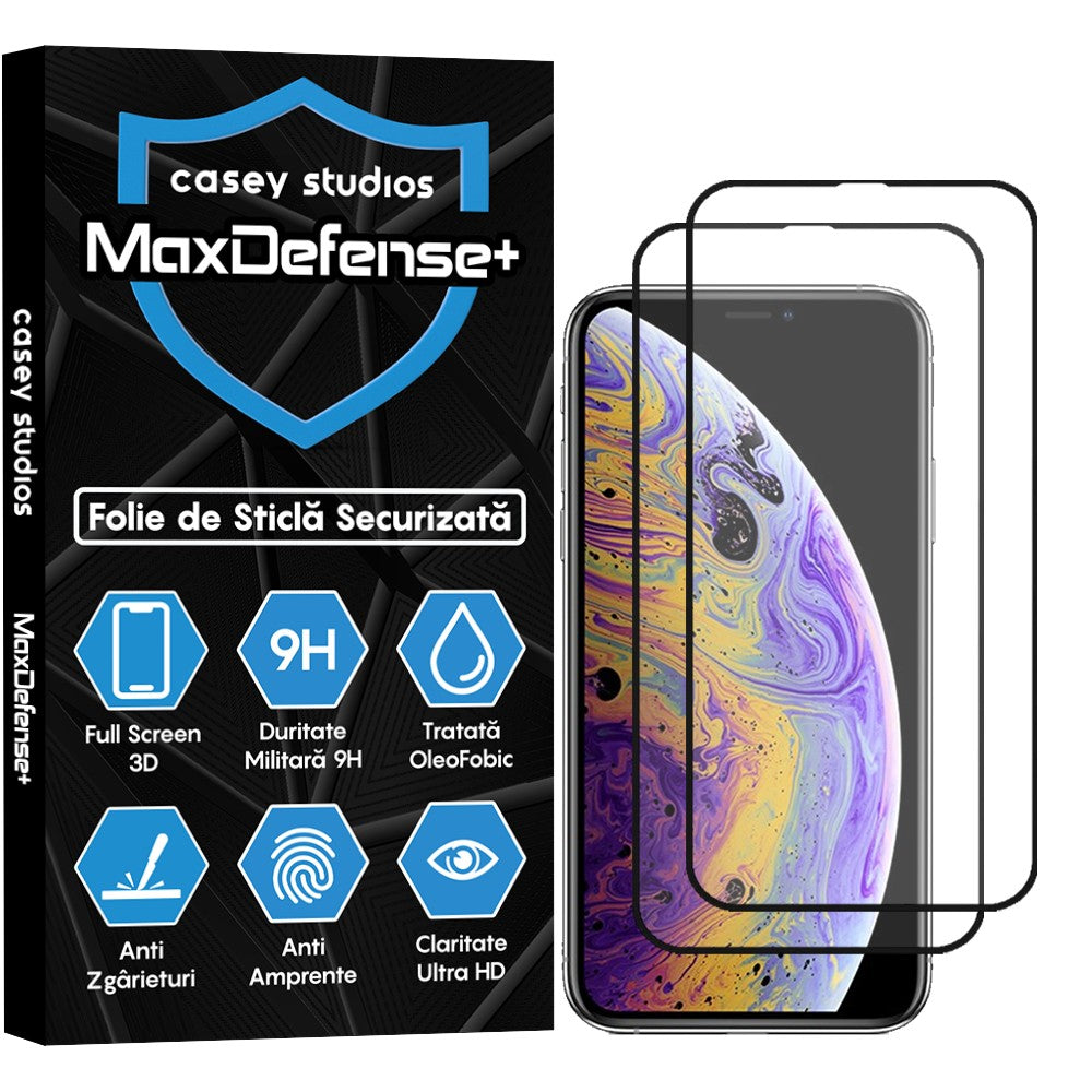 Pachet 2x Folie Sticla MaxDefense+ - iPhone XS Max - Negru