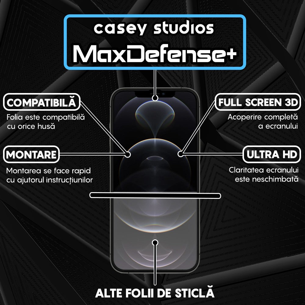 Pachet 3x Folie Sticla MaxDefense+ - iPhone 12 Pro Max - Negru