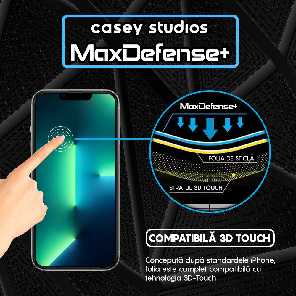 Pachet 3x Folie Sticla MaxDefense+ - iPhone 13/13 Pro - Negru