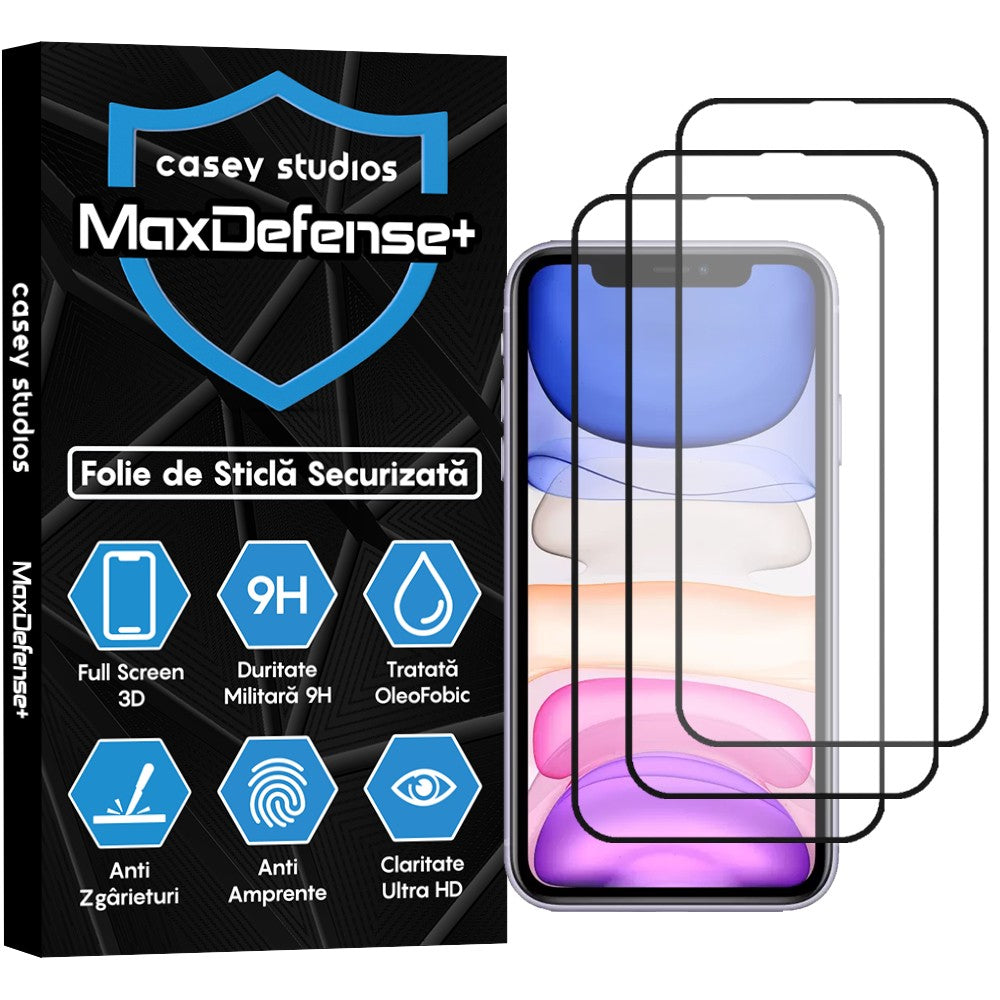 Pachet 3x Folie Sticla MaxDefense+ - iPhone 13 Mini - Negru