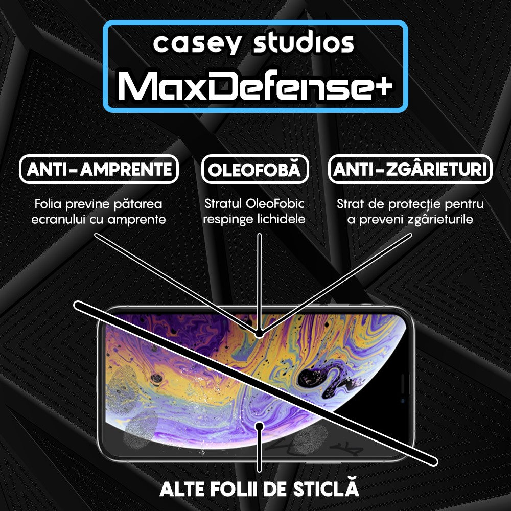 Pachet 3x Folie Sticla MaxDefense+ - iPhone XS Max - Negru