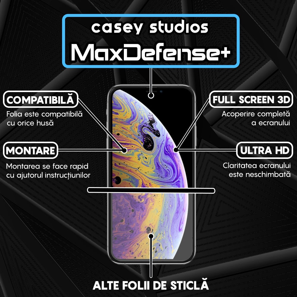 Folie Sticla MaxDefense+ - iPhone X/XS - Negru
