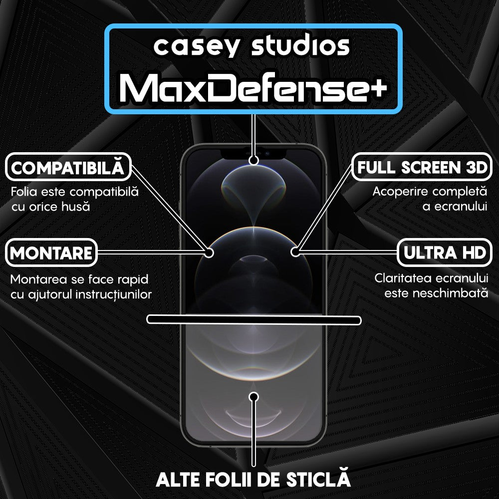 Folie Sticla MaxDefense+ - iPhone 12 Pro Max - Negru