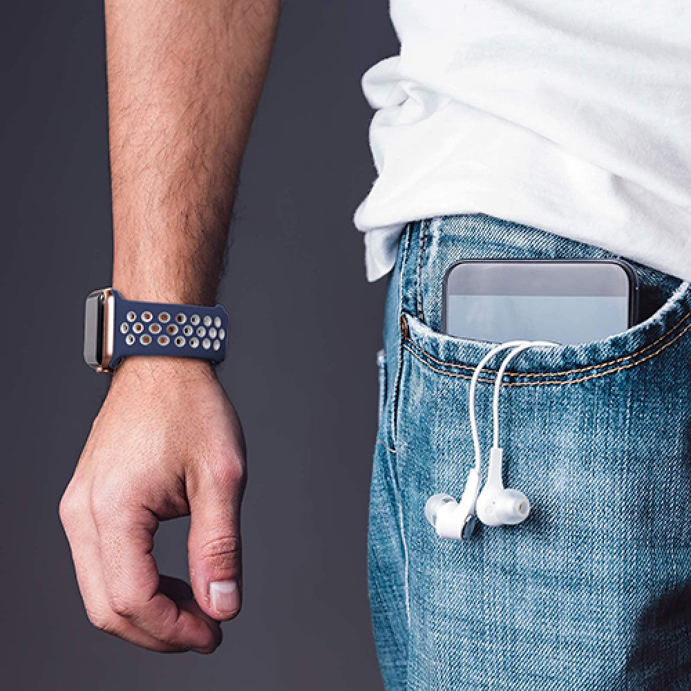 Curea Silicone Flex Loop - Apple Watch 1/2/3/4/5/6/7/8/9/SE/Ultra 1/Ultra 2 - 42/44/45/49 MM - Midnight Blue/White