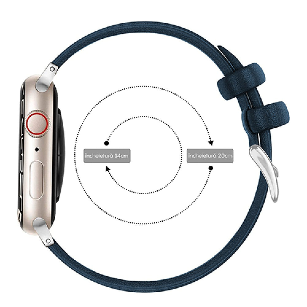 Curea Leather Heritage - Apple Watch 1/2/3/4/5/6/7/8/9/SE - 38/40/41 MM - Albastru/Alb