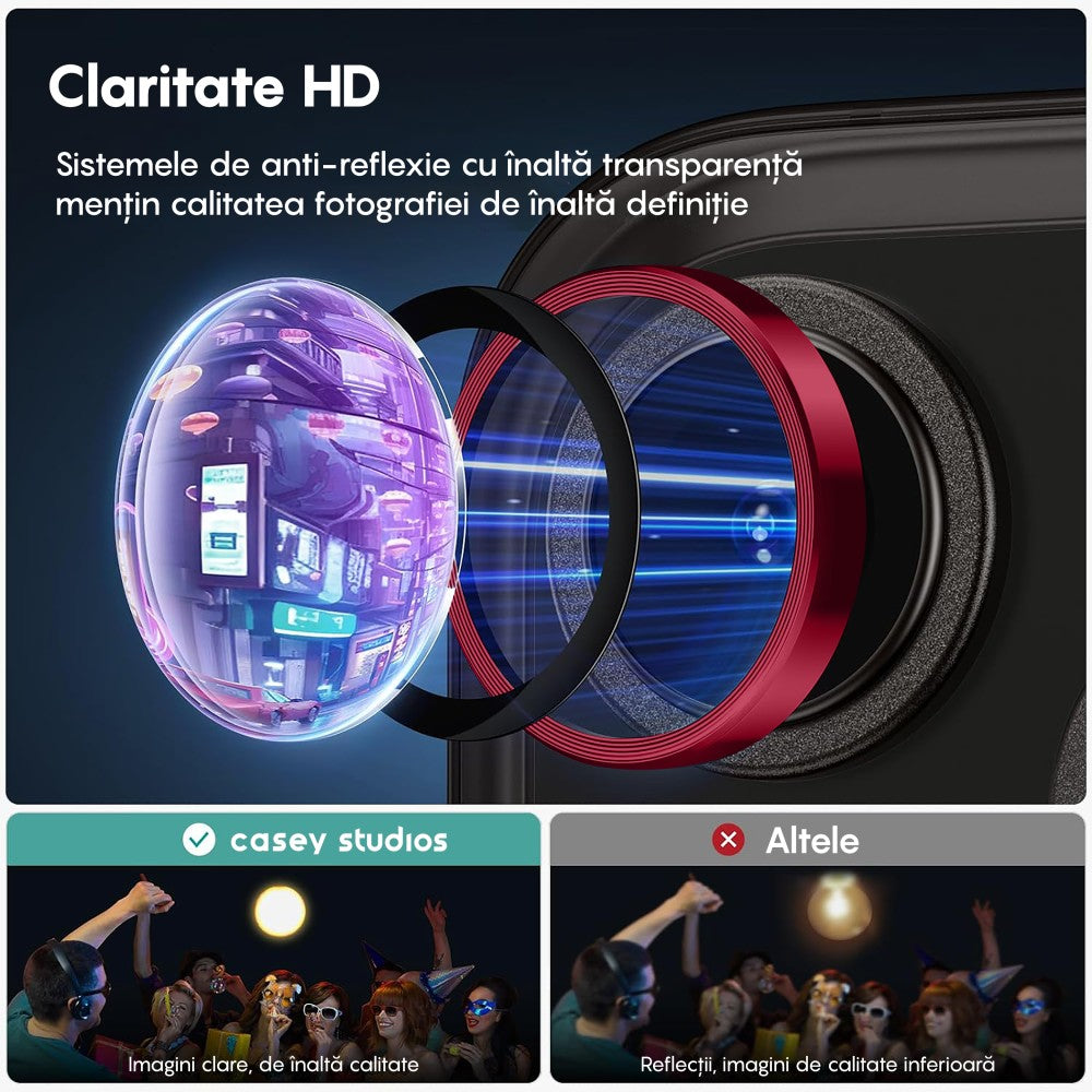 Folie Sticla Lentile Camera MaxDefense+ - iPhone 12 Pro - Rosu