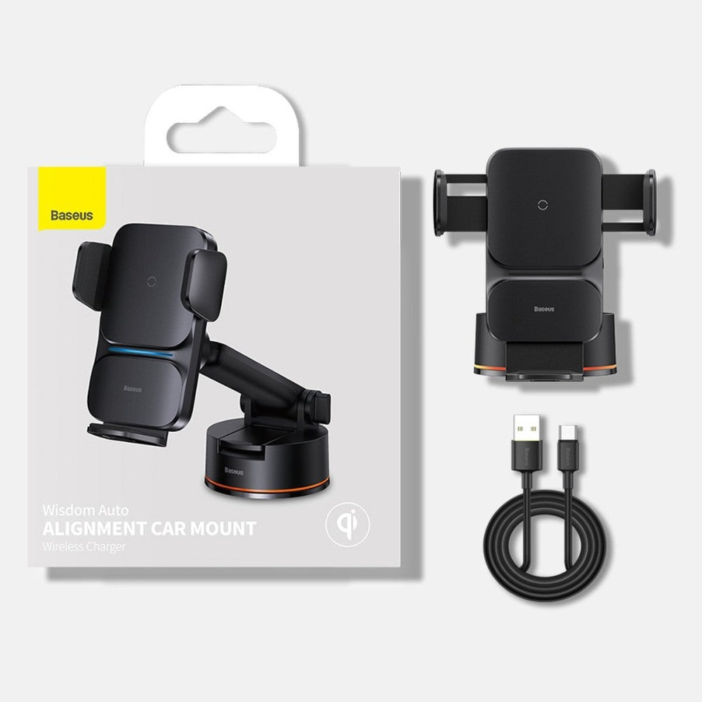 Suport Auto cu Incarcare Wireless 15W Baseus Wisdom Alignment CGZX000101 - Negru