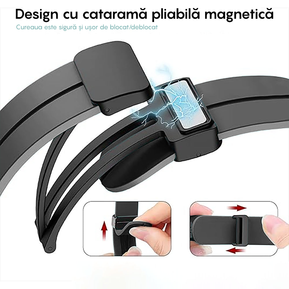 Curea Silicone Metallic Link - Huawei Watch GT3 42mm/GT2 42mm/Watch 2 - 20mm - Negru