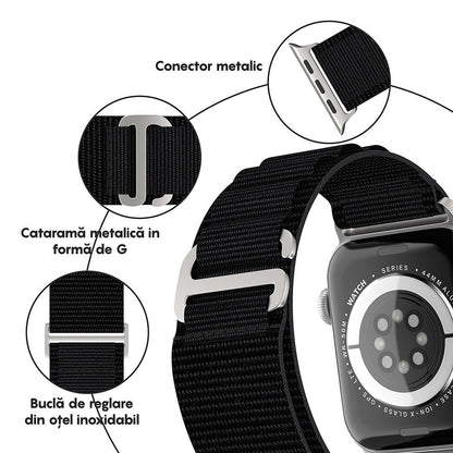 Curea Alpine Adventure - Apple Watch 1/2/3/4/5/6/7/8/9/SE/Ultra 1/Ultra 2 - 42/44/45/49 MM - Negru