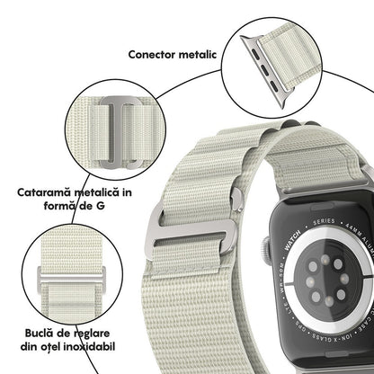 Curea Alpine Adventure - Apple Watch 1/2/3/4/5/6/7/8/9/SE/Ultra 1/Ultra 2 - 42/44/45/49 MM - Crem