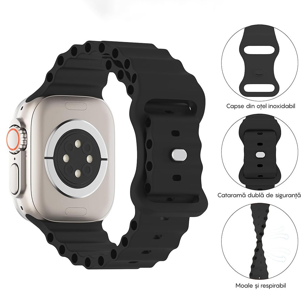 Curea Ocean Explorer - Apple Watch 1/2/3/4/5/6/7/8/9/SE/Ultra 1/Ultra 2 - 42/44/45/49 MM - Negru