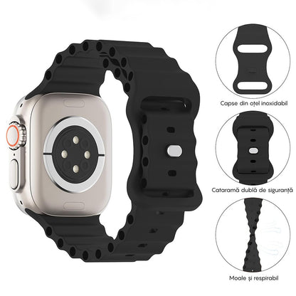Curea Ocean Explorer - Apple Watch 1/2/3/4/5/6/7/8/9/SE/Ultra 1/Ultra 2 - 42/44/45/49 MM - Negru