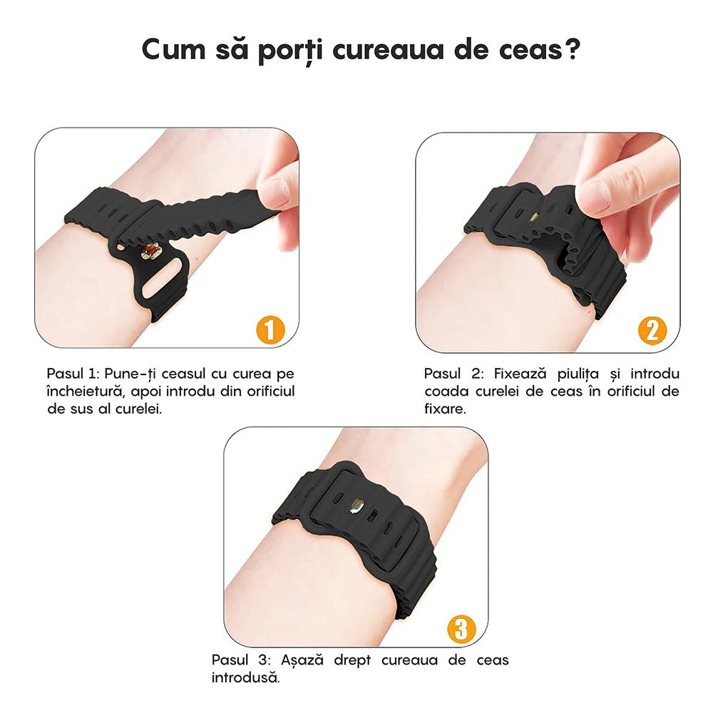 Curea Ocean Explorer - Apple Watch 1/2/3/4/5/6/7/8/9/SE/Ultra 1/Ultra 2 - 42/44/45/49 MM - Negru