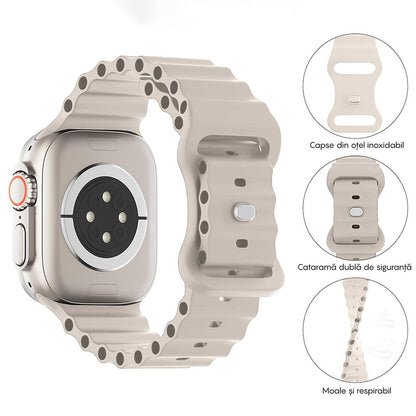 Curea Ocean Explorer - Apple Watch 1/2/3/4/5/6/7/8/9/SE/Ultra 1/Ultra 2 - 42/44/45/49 MM - Crem