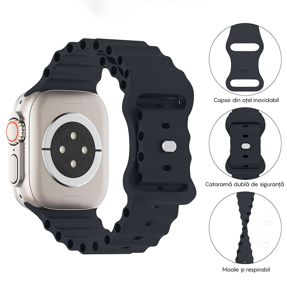 Curea Ocean Explorer - Apple Watch 1/2/3/4/5/6/7/8/9/SE/Ultra 1/Ultra 2 - 42/44/45/49 MM - Albastru Inchis