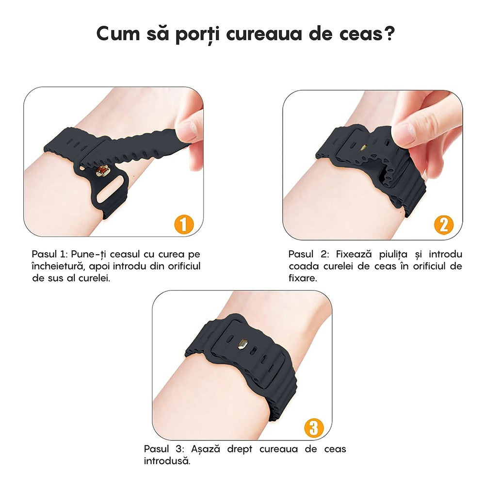 Curea Ocean Explorer - Apple Watch 1/2/3/4/5/6/7/8/9/SE/Ultra 1/Ultra 2 - 42/44/45/49 MM - Albastru Inchis