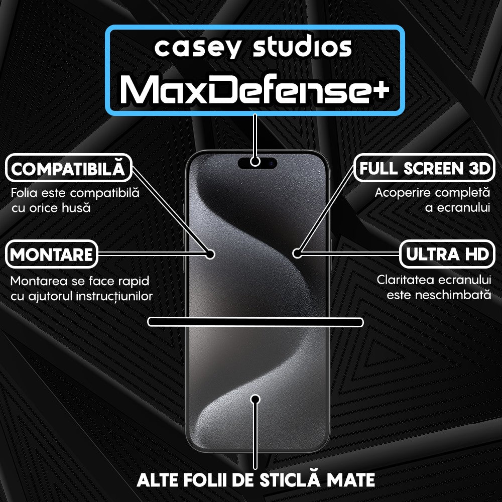 Folie Sticla MaxDefense+ - iPhone 15 Pro Max - Matte