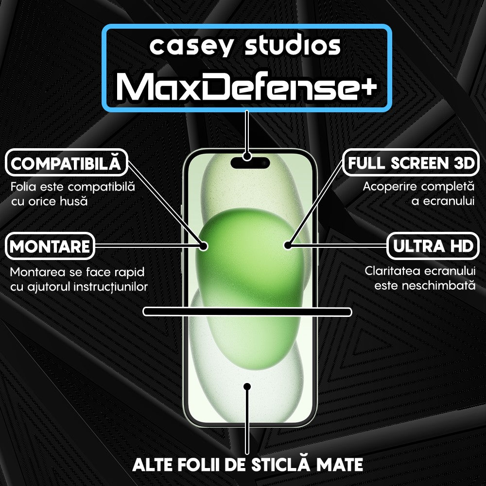 Folie Sticla MaxDefense+ - iPhone 15 - Matte