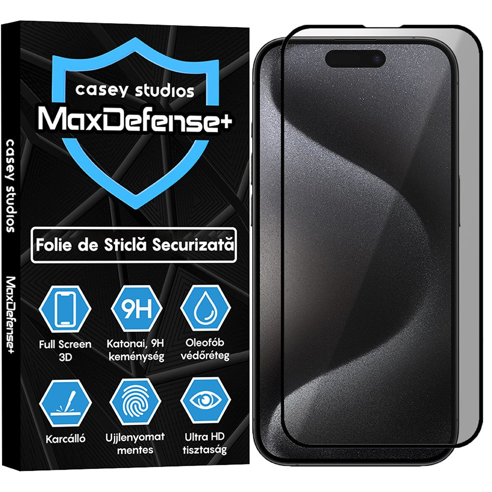 Folie Sticla MaxDefense+ - iPhone 15 Pro Max - Privacy
