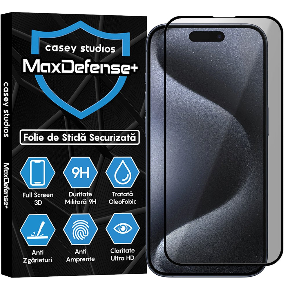 Folie Sticla MaxDefense+ - iPhone 15 Pro - Privacy