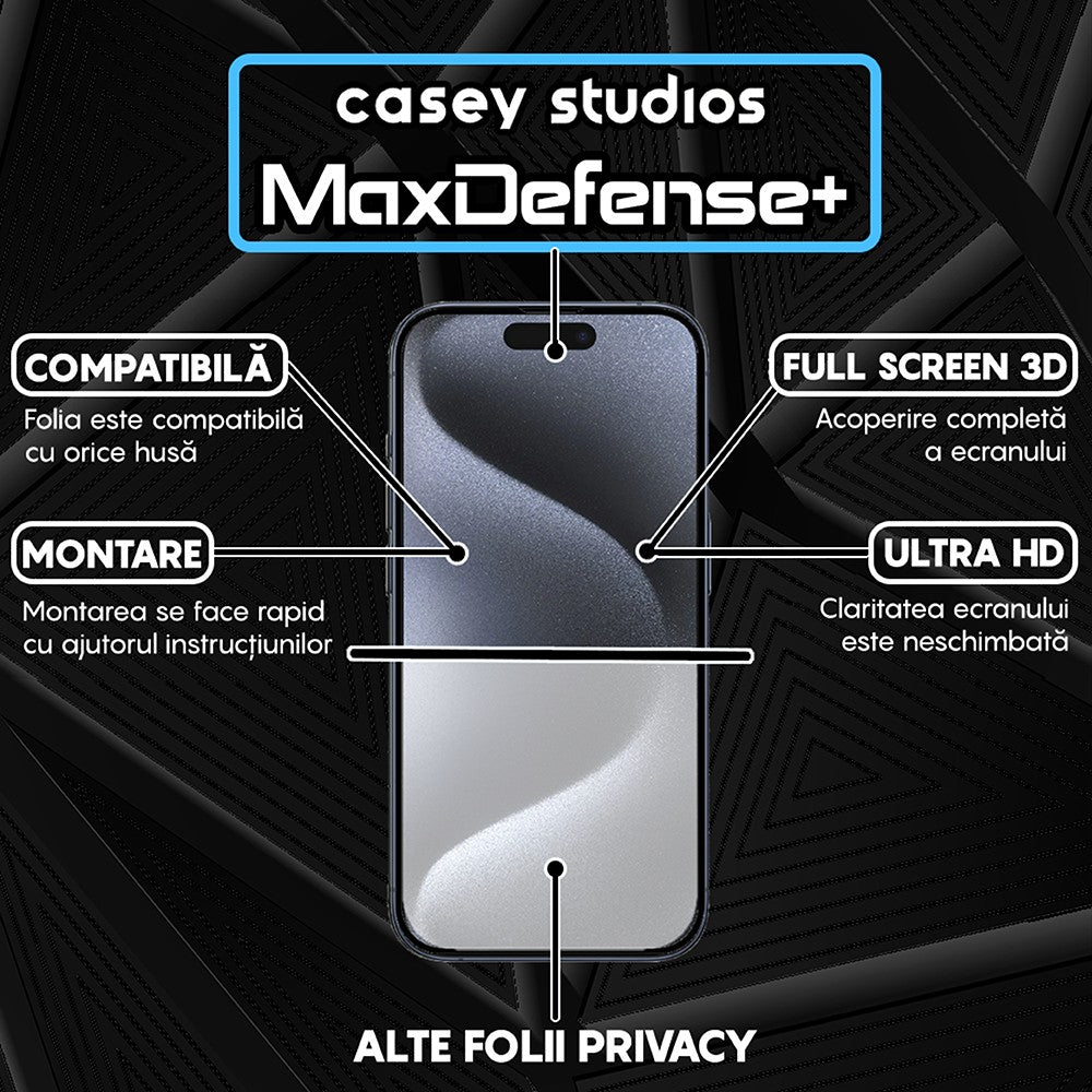 Folie Sticla MaxDefense+ - iPhone 15 Pro - Privacy