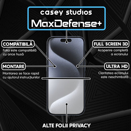 Folie Sticla MaxDefense+ - iPhone 15 Pro - Privacy