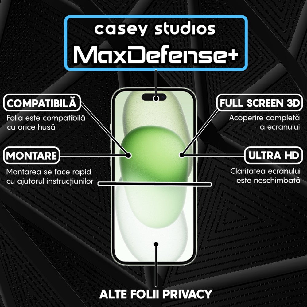 Folie Sticla MaxDefense+ - iPhone 15 - Privacy