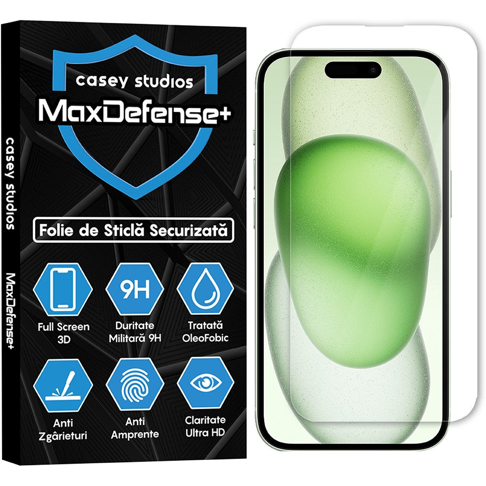 Folie Sticla MaxDefense+ - iPhone 15 - Clear
