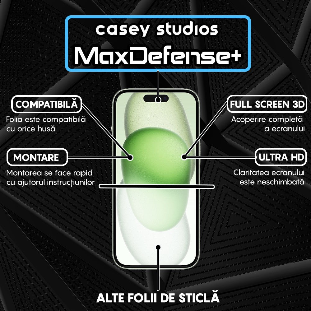 Folie Sticla MaxDefense+ - iPhone 15 - Clear