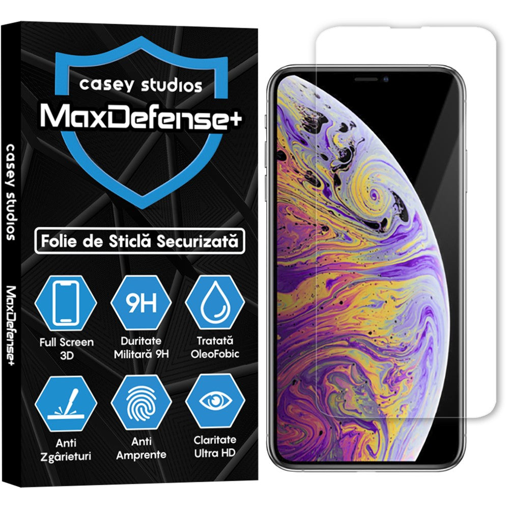 Folie Sticla MaxDefense+ - iPhone X/XS - Clear
