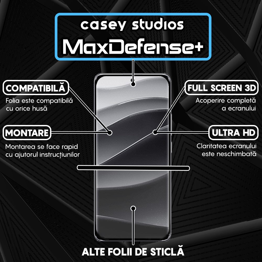 Folie Sticla MaxDefense+ - Xiaomi Redmi Note 14 Pro+ - Negru