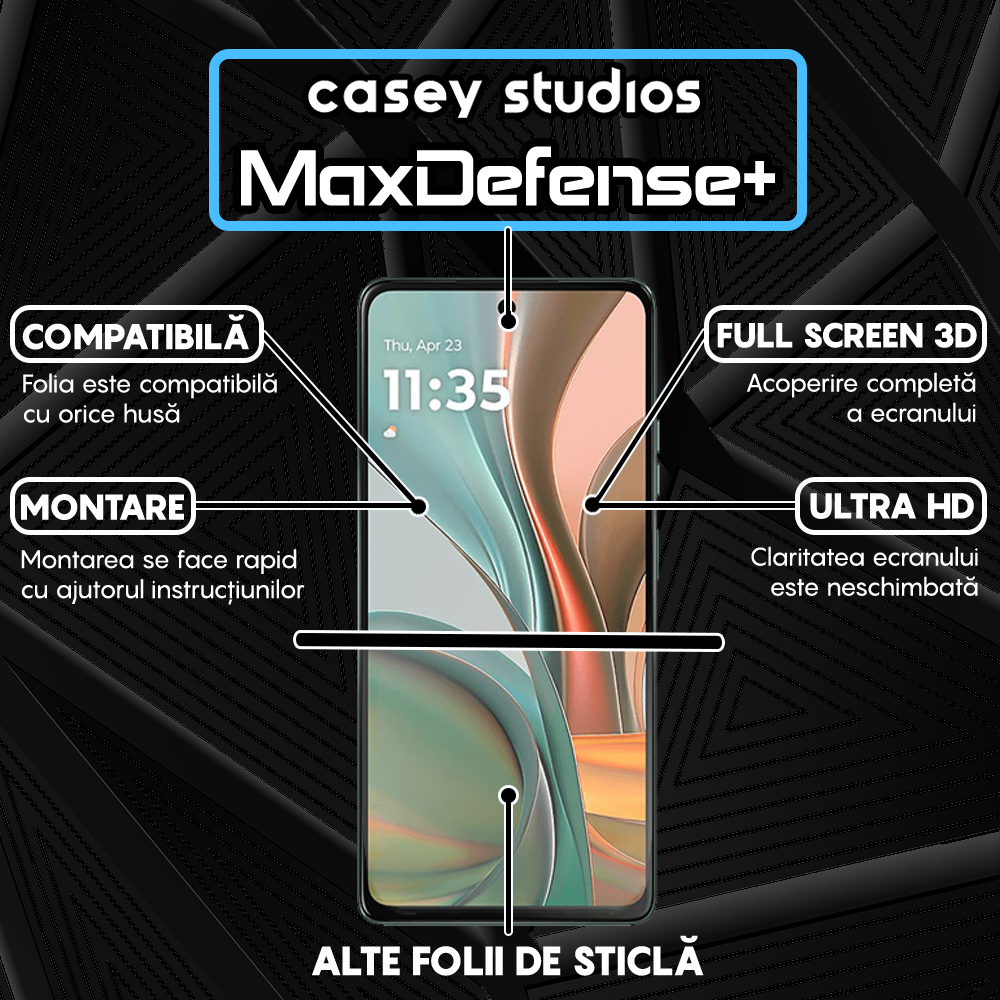 Folie Sticla MaxDefense+ - Motorola Moto G75 5G - Negru