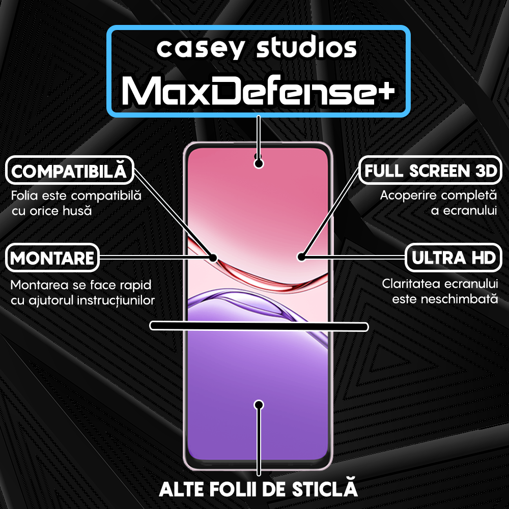 Folie Sticla MaxDefense+ - Oppo A5 Pro 5G - Negru