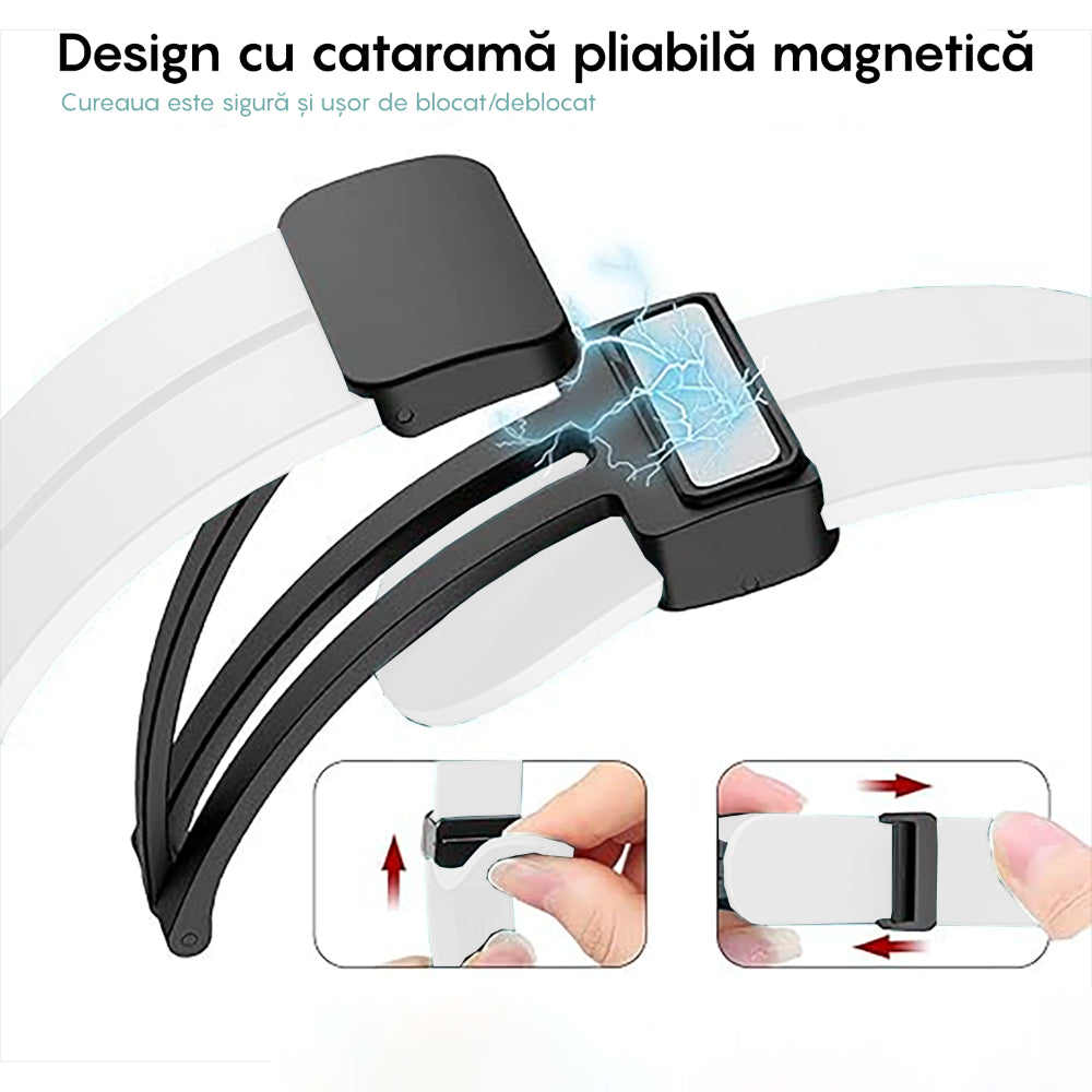 Curea Silicone Metallic Link - Amazfit Active/GTR Mini/Bip3 pro/Bip3/GTS4 Mini/GTS 3/GTS2e/GTS2mini/GTS 2/ pop pro/pop/BIP U/GTR 42mm/GTS/BIP/BIP lite/Bip1S - 20mm - Alb