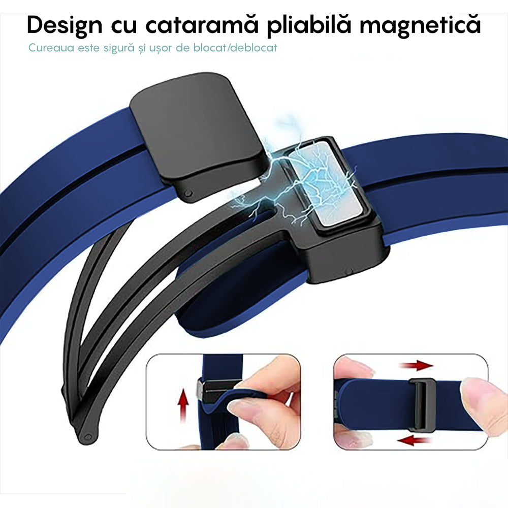 Curea Silicone Metallic Link - Amazfit Active/GTR Mini/Bip3 pro/Bip3/GTS4 Mini/GTS 3/GTS2e/GTS2mini/GTS 2/ pop pro/pop/BIP U/GTR 42mm/GTS/BIP/BIP lite/Bip1S - 20mm - Albastru Inchis