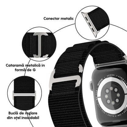 Curea Alpine Adventure - Apple Watch 1/2/3/4/5/6/7/8/9/10/11/SE/SE2/SE3 - 38/40/41/42 MM - Negru