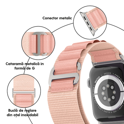 Curea Alpine Adventure - Apple Watch 1/2/3/4/5/6/7/8/9/10/11/SE/SE2/SE3 - 38/40/41/42 MM - Roz