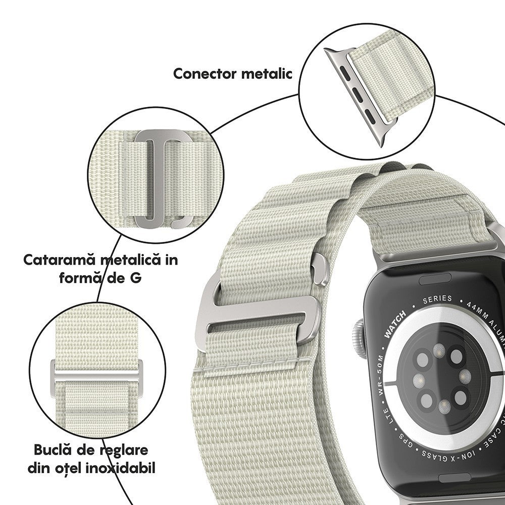 Curea Alpine Adventure - Apple Watch 1/2/3/4/5/6/7/8/9/10/11/SE/SE2/SE3/Ultra 1/Ultra 2/Ultra 3 - 42/44/45/46/49 MM - Crem
