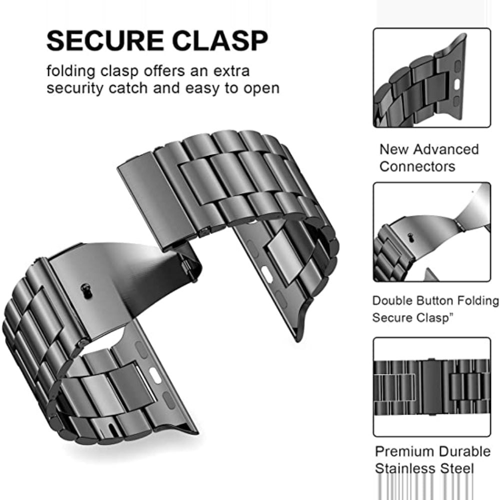 Curea Metallic Link - Apple Watch 1/2/3/4/5/6/7/8/9/10/11/SE/SE2/SE3/Ultra 1/Ultra 2/Ultra 3 - 42/44/45/46/49 MM - Negru