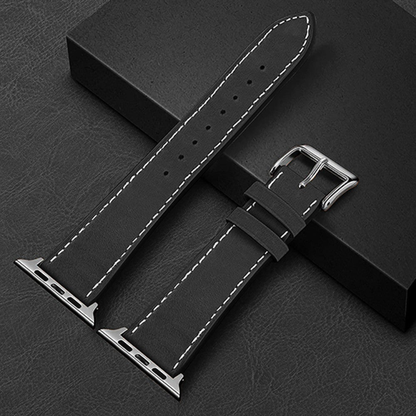 Curea Leather Heritage - Apple Watch 1/2/3/4/5/6/7/8/9/10/11/SE/SE2/SE3 - 38/40/41/42 MM - Negru/Alb