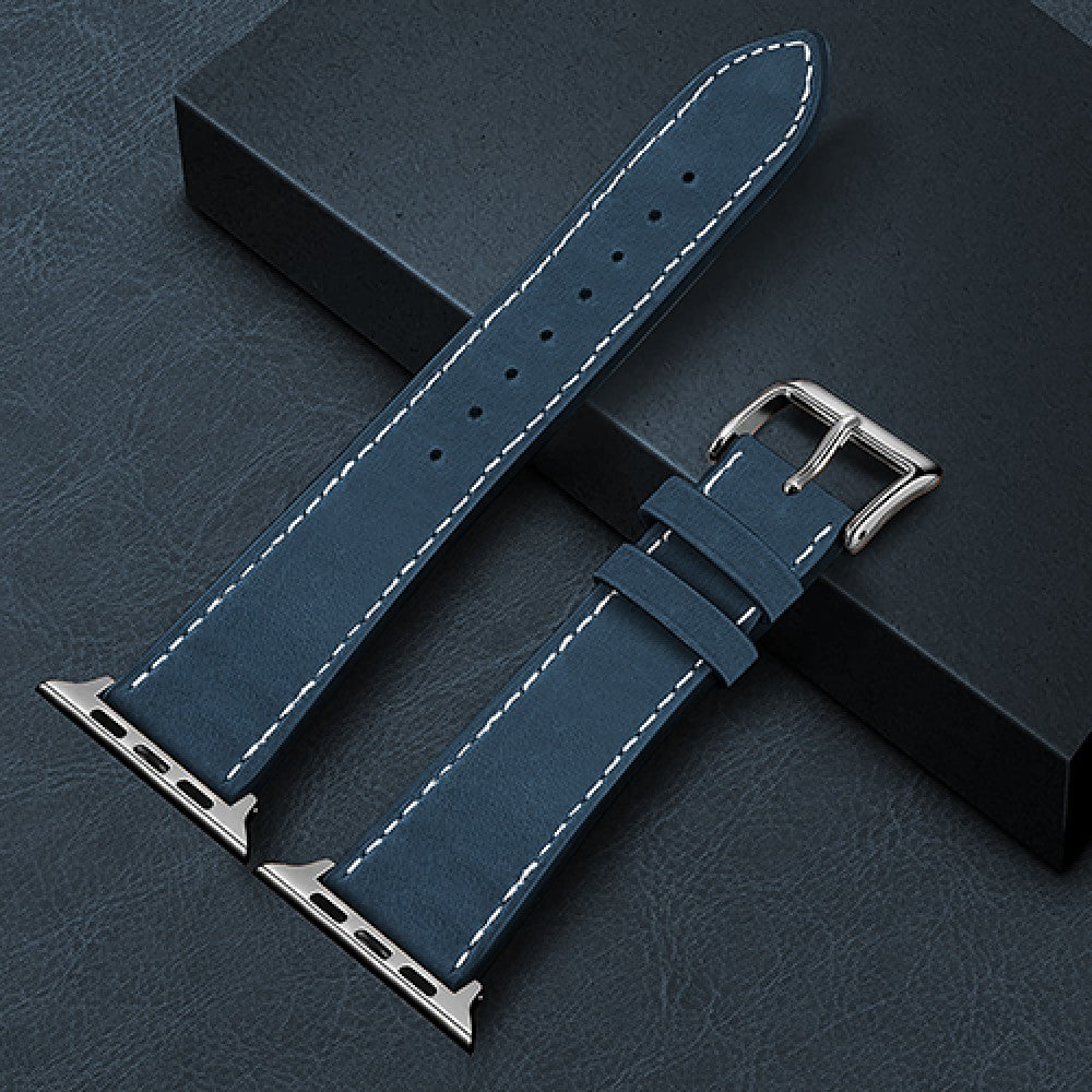 Curea Leather Heritage - Apple Watch 1/2/3/4/5/6/7/8/9/10/11/SE/SE2/SE3 - 38/40/41/42 MM - Albastru/Alb