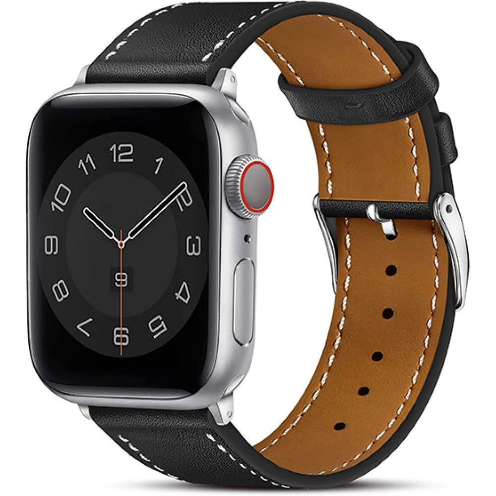 Curea Leather Heritage - Apple Watch 1/2/3/4/5/6/7/8/9/10/11/SE/SE2/SE3/Ultra 1/Ultra 2/Ultra 3 - 42/44/45/46/49 MM - Negru/Alb